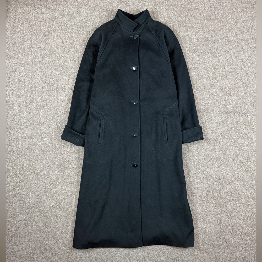 Vintage Portrait Black Wool Long Floor Length Winter Coat Women XL/XXL High Neck